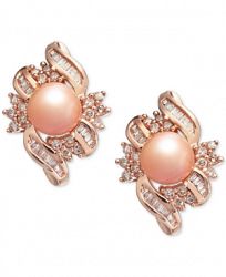 Pink Cultured Freshwater Pearl (6-1/2 mm) & Diamond (1/2 ct. t. w. ) Stud Earrings in 14k Rose Gold