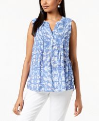 Ny Collection Petite Printed Pleated Top