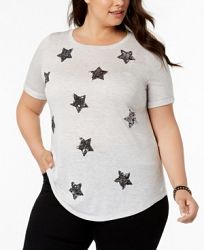 I. n. c. Plus Size Sequined Star T-Shirt, Created for Macy's