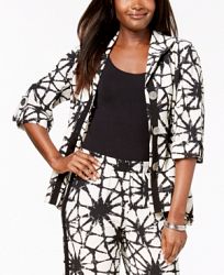 Jm Collection Printed 3/4-Sleeve Crinkle Jacket, Created for Macy's