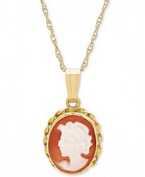 Cornelian Shell Cameo 18" Pendant Necklace in 10k Gold
