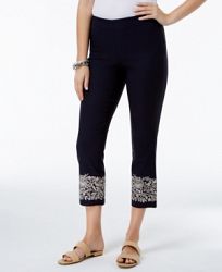 Charter Club Tummy-Control Embroidered Capri Pants, Created for Macy's