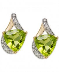 Peridot (4 ct. t. w. ) & Diamond (1/8 ct. t. w. ) Stud Earrings in 14k Gold