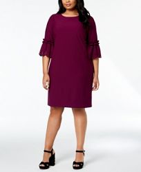 Jessica Howard Plus Size Laser-Cut Bell-Sleeve Dress