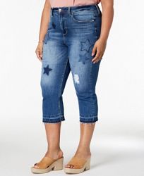 Seven7 Trendy Plus Size Patched Cropped Jeans