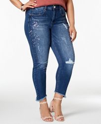 Seven7 Trendy Plus Size Paint-Splattered Skinny Jeans