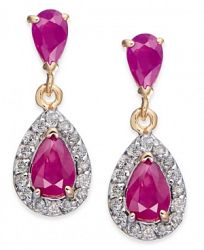 Ruby (1-5/8 ct. t. w. ) & Diamond (1/4 ct. t. w. ) Drop Earrings in 14k Gold