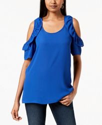Ny Collection Petite Ruffled Cold-Shoulder Top