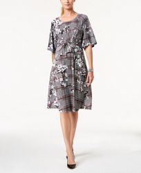 Ny Collection Petite Printed Tie-Front A-Line Dress