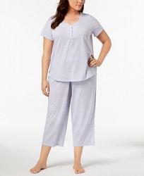 Charter Club Plus Size Dotted Cotton Pajama Set, Created for Macy's