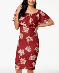 Almost Famous Juniors' Printed Ruffle Off-The-Shoulder Dress