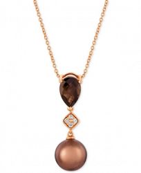 Le Vian Chocolate Pearl (9mm), Chocolate Quartz (1-1/4 ct. t. w. ) & Diamond Accent 20" Pendant Necklace in 14k Rose Gold