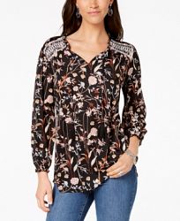 Style & Co. Floral-Print Peasant Top, Created for Macy's