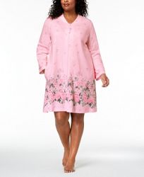 Charter Club Plus Size Cotton Floral-Border Robe, Created for Macy's