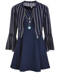Beautees Big Girls Plus 3-Pc. Bell-Sleeve Bomber Jacket, Dress & Necklace Set