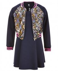 Beautees Big Girls Plus 3-Pc. Reversible Sequin Bomber Jacket, Dress & Bow Set