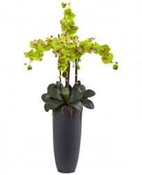Nearly Natural Green Phalaenopsis Orchid Artificial Arrangement with Bullet Planter