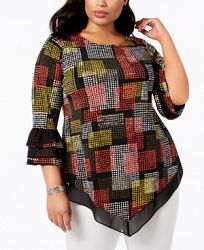 Alfani Plus Size Printed Bell-Sleeve Top, Created for Macy's