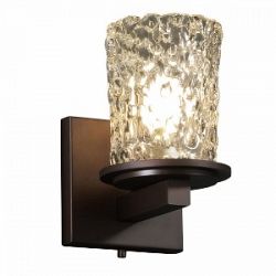 GLA-8771-16-CLRT-DBRZ - Justice Design - Dakota - One Light Wall Sconce CLRT: Clear Textured Glass Shade Dark Bronze FinishCylinder/Rippled Rim - Veneto Luce-Dakota