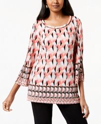 Jm Collection Petite Embellished Split-Sleeve Tunic, Created for Macy's