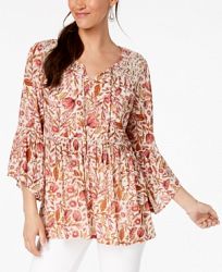 Style & Co Floral-Print Lace Peasant Top, Created for Macy's
