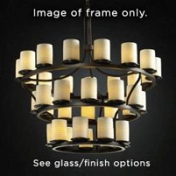 FSN-8713-10-WEVE-MBLK - Justice Design - Dakota 36-Light 3-Tier Ring Chandelier (Inverted) WEVE: Weave Glass Shade Matte Black FinishCylinder/Flat Rim Shade - Fusion-Dakota