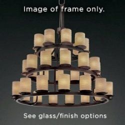 FSN-8712-10-CRML-MBLK-GU24 - Justice Design - Dakota 36-Light 3-Tier Ring Chandelier CRML: Caramel Glass Matte Black FinishCylinder/Flat Rim Shade - Fusion-Dakota