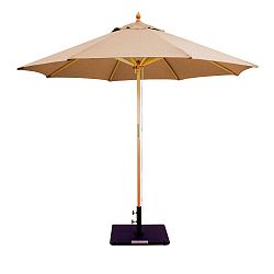 13284 - Galtech International - 9' Round Double Pulley Umbrella 84: Straw Linen LW: Light WoodSunbrella Patterns - Quick Ship -