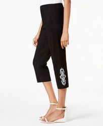 Jm Collection Embroidered-Cuff Capri Pants, Created for Macy's
