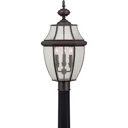 NY9012P - Quoizel Lighting - Newbury - Three Light Outdoor Post Lantern Pewter Finish with Clear Seedy Glass - Newbury
