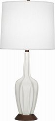 MLY16 - Robert Abbey Lighting - Cecilia - One Light Table Lamp Matte Lily Glazed/Walnut Finish with Oyster Linen Shade - Cecilia