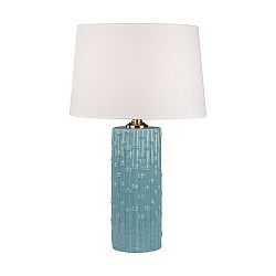 8001-LED - Lamp Works - 29 9.5W 1 LED Table Lamp Light Blue Bamboo Finish with Hardback White Fabric Shade -
