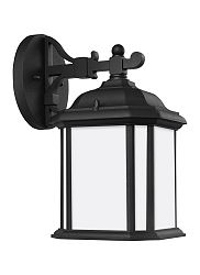 84529-12 - Sea Gull Lighting - Kent - 11.5 Inch One Light Outdoor Wall Lantern Medium Base: 100W Black Finish with Satin Etched Glass - Kent