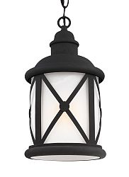 6221451EN-12 - Sea Gull Lighting - Lakeview - 9W One Light Outdoor Pendant Black Finish with Etched Seeded Glass - Lakeview