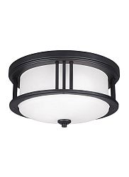 7847902-12 - Sea Gull Lighting - Crowell - Two Light Outdoor Flush Mount Medium Base: 60W Black Finish with Satin Etched Glass - Crowell