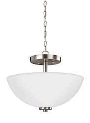 77160-962 - Sea Gull Lighting - Oslo - 100W Two Light Convertible Pendant Brushed Nickel Finish with Etched/White Glass - Oslo