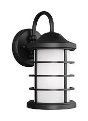 8524451-12 - Sea Gull Lighting - Sauganash - One Light Outdoor Small Wall Lantern Medium Base: 100W Black Finish with Etched Seeded Glass - Sauganash
