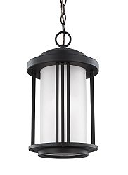 6247901-12 - Sea Gull Lighting - Crowell - One Light Outdoor Pendant Medium Base: 100W Black Finish with Satin Etched Glass - Crowell