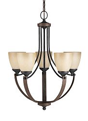 3180405-846 - Sea Gull Lighting - Corbeille - Five Light Chandelier Stardust/Cerused Oak Finish with Creme Parchment Glass - Corbeille