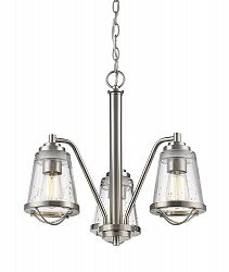 444-3-BN - Z-Lite - Mariner Chandelier 3 Light Steel/Glass Brushed Nickel Finish with Clear Seedy Glass - Mariner