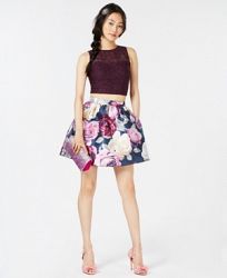 Speechless Juniors' Lace-Contrast Floral-Print 2-Pc. Dress