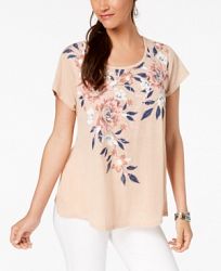 Style & Co Petite Placed-Print Swing T-Shirt, Created for Macy's
