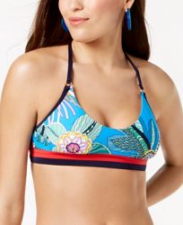 Trina Turk Tahiti Floral-Print Cross-Back Bralette Bikini Top Women's Swimsuit