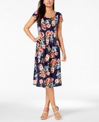 Ny Collection Petite Printed Pleated-Skirt Fit & Flare Dress