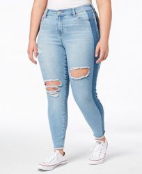 Celebrity Pink Plus Size Ripped Two-Tone Skinny Jeans