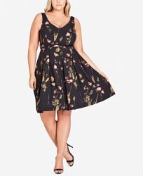 City Chic Trendy Plus Size Sweet Stems Printed Fit & Flare Dress