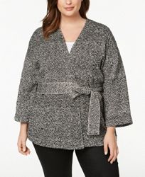 Eileen Fisher Plus Size Organic Cotton Belted Kimono Jacket