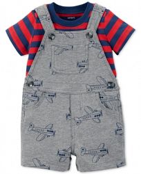 Carter's Baby Boys 2-Pc. Cotton Striped T-Shirt & Printed Short Overall Set