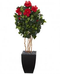 Nearly Natural 4.5' Hibiscus Artificial Tree in Black-Washed Planter