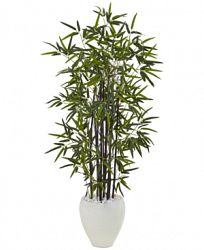 Nearly Natural 5' Black Bamboo Artificial Tree in White Oval Planter